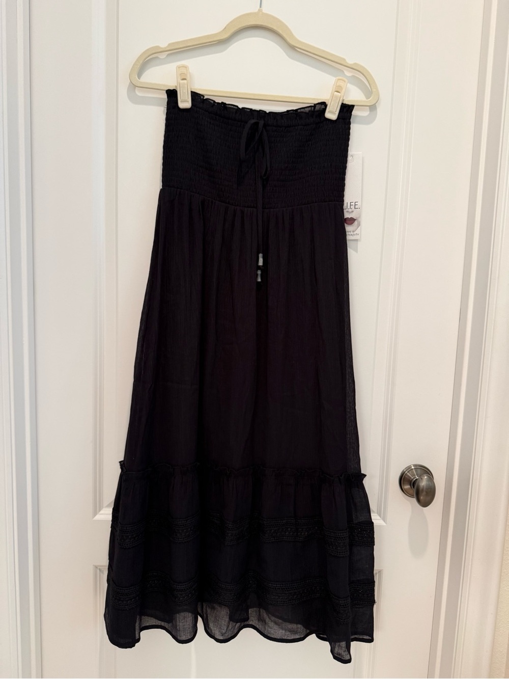 Women’s Black Smocked Waist Midi Dress/Skirt NWT